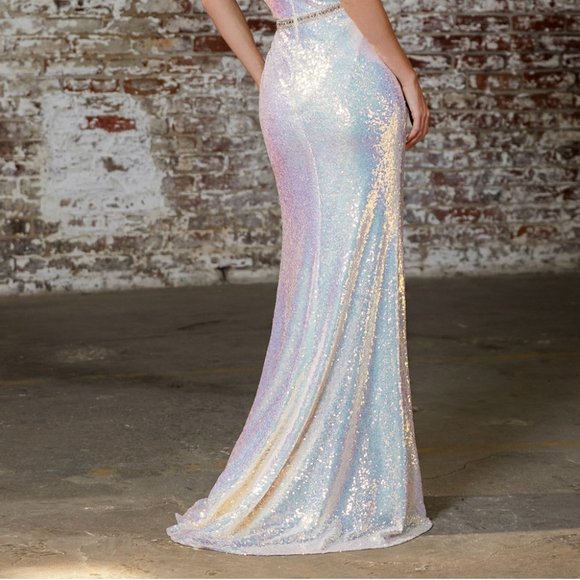 Prom Glittery Party Evening Sweetheart Neck Sequined Sheath Leg Slit Dress CD158 - Picture 3 of 5